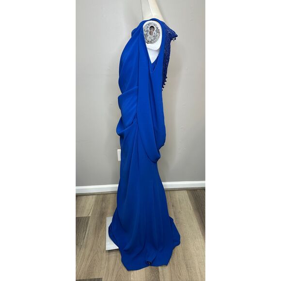 Talbot Runhof Floral Lace & Cady Cold-Shoulder Gown in Royal US10 $2450 - Picture 7 of 12